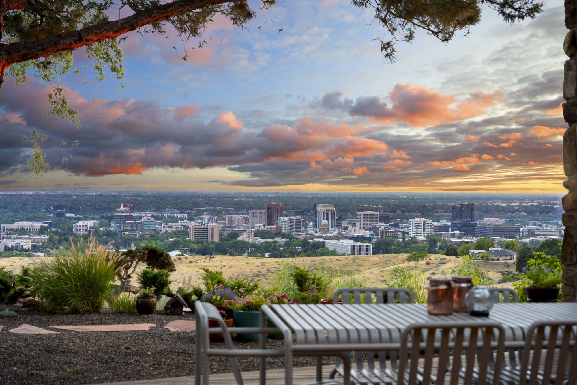 Panoramic dusk views of Boise from the Claremont estate